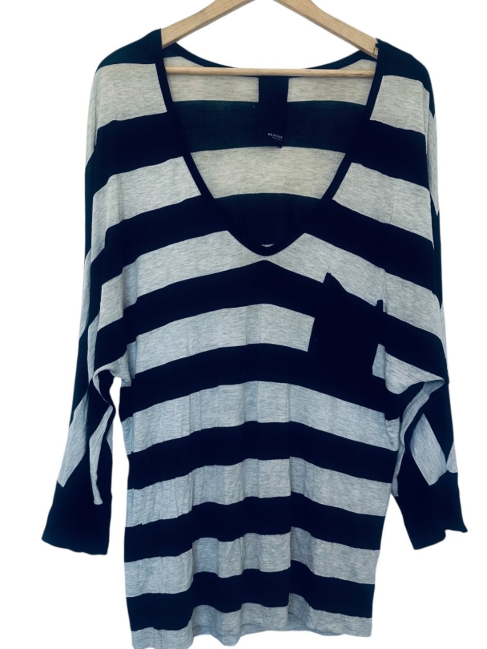 Heather By Bordeaux Knit Top Women's Black White Striped Dolman Sleeve Tee L
